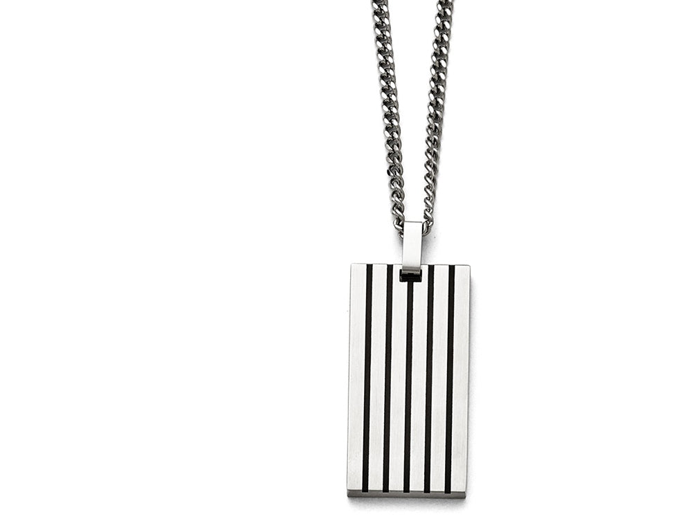 Chisel Stainless Steel Brushed Black Rubber Dog Tag Necklace
