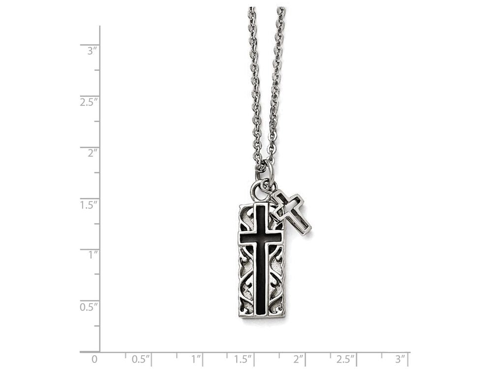 Chisel Stainless Steel Polished Black Ip-plated Two-piece Cross Necklace