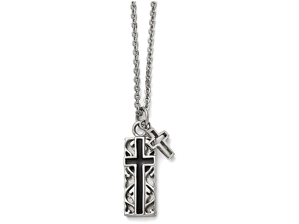 Chisel Stainless Steel Polished Black Ip-plated Two-piece Cross Necklace