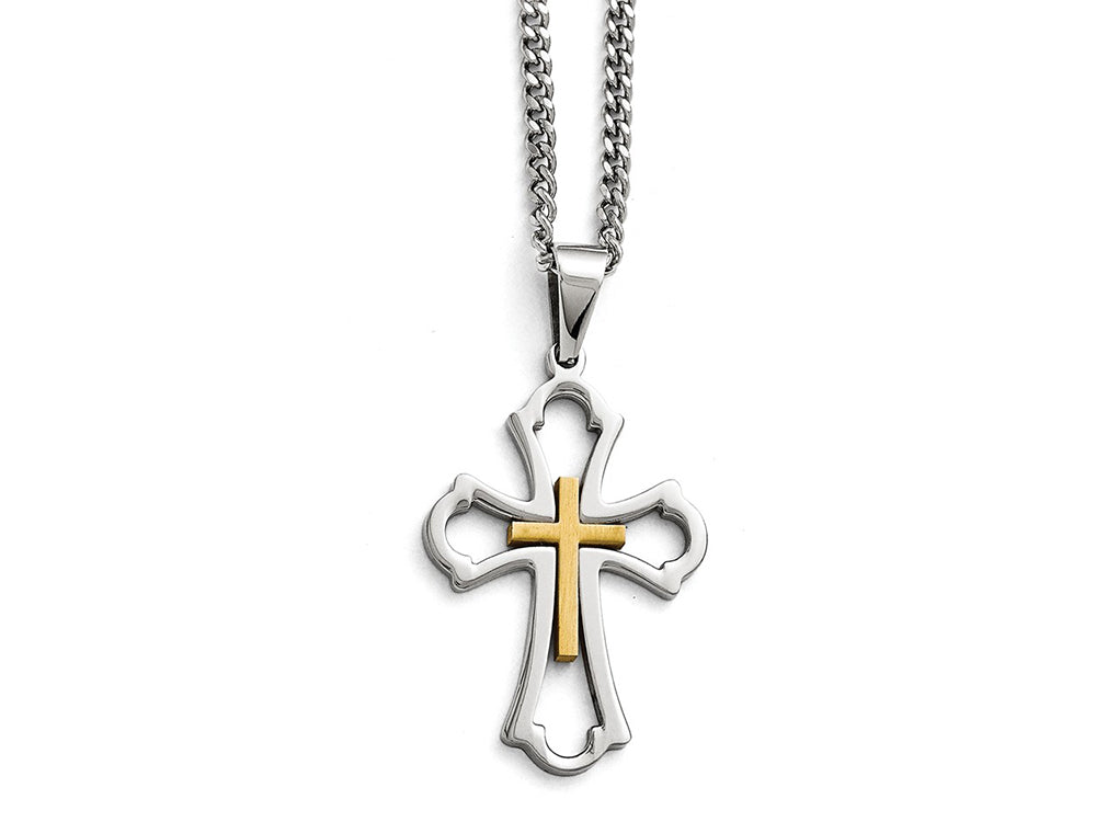 Chisel Stainless Steel Yellow Ip-plated Cross Brushed/polished Necklace