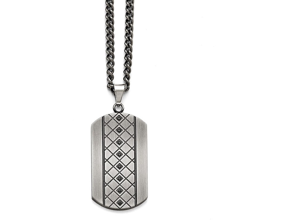 Chisel Stainless Steel Brushed W/black CZ Necklace