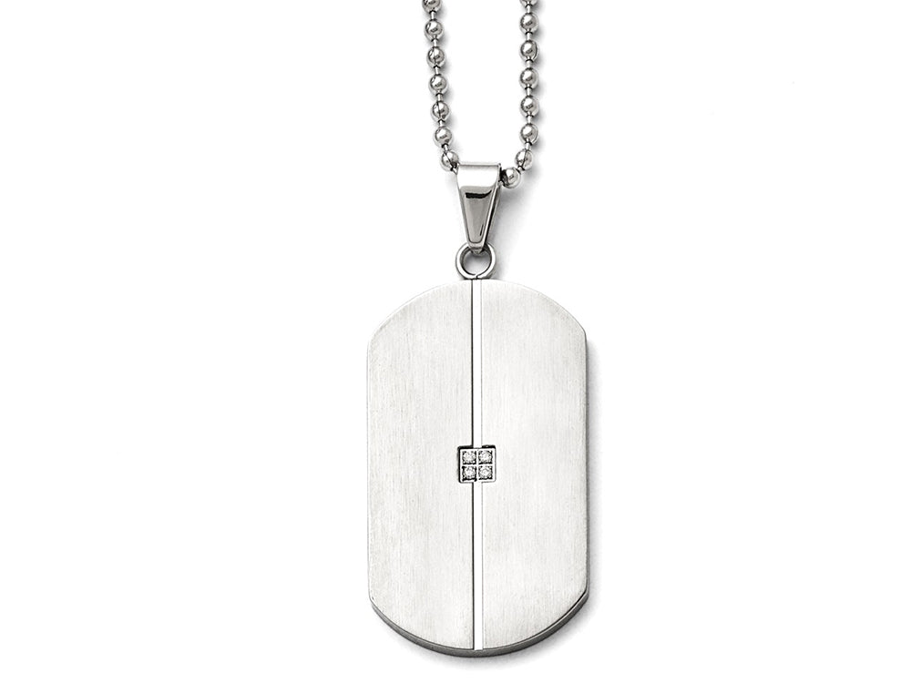 Chisel Stainless Steel Brushed And Polished W/cz Necklace