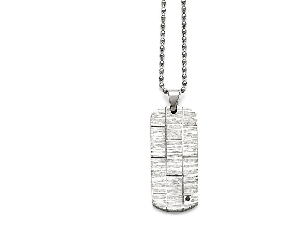 Chisel Stainless Steel Polished And Satin W/black CZ Necklace