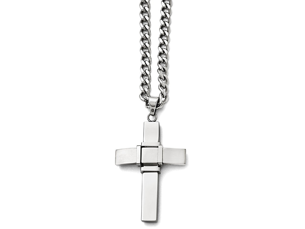 Chisel Stainless Steel Polished And Brushed Cross Necklace
