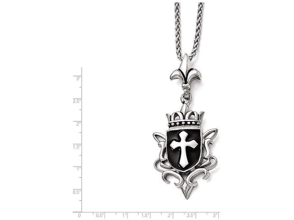 Chisel Stainless Steel Antiqued And Enameled Cross Necklace