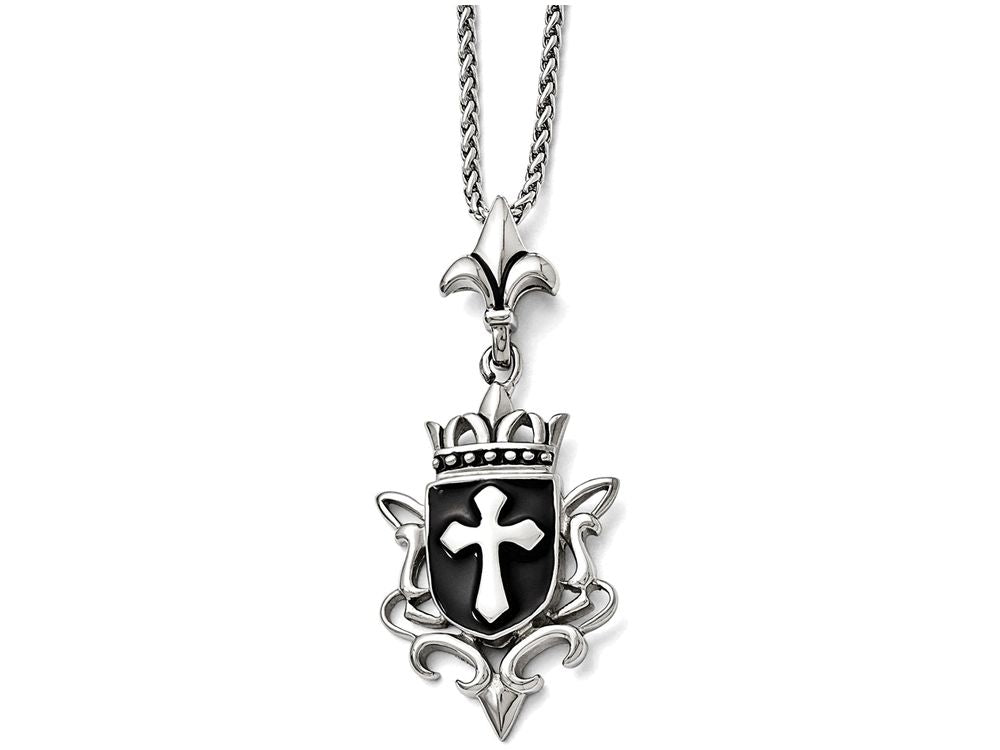 Chisel Stainless Steel Antiqued And Enameled Cross Necklace