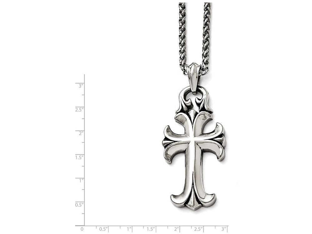 Chisel Stainless Steel Antiqued Cross Necklace with (4mm width Chain)