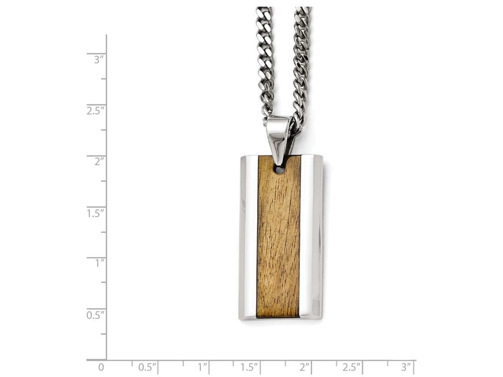 Chisel Stainless Steel Polished Wood Inlay Enameled Necklace