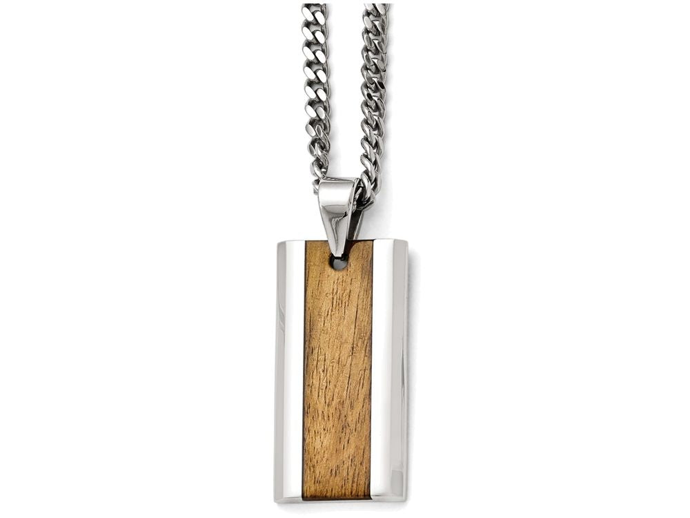 Chisel Stainless Steel Polished Wood Inlay Enameled Necklace