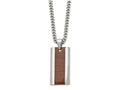 Chisel Stainless Steel Polished Red/orange Wood Inlay Enameled Necklace