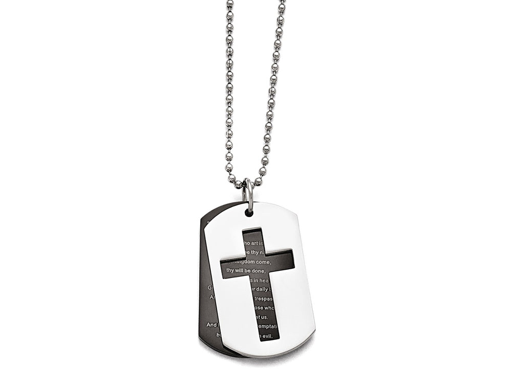 Chisel Stainless Steel Polished Black Ip-plated Lord's Prayer Necklace
