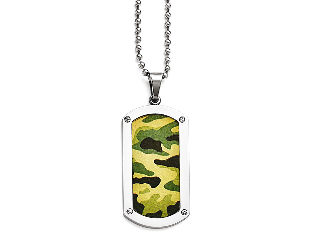 Chisel Stainless Steel Polished Camoflage Dog Tag Necklace