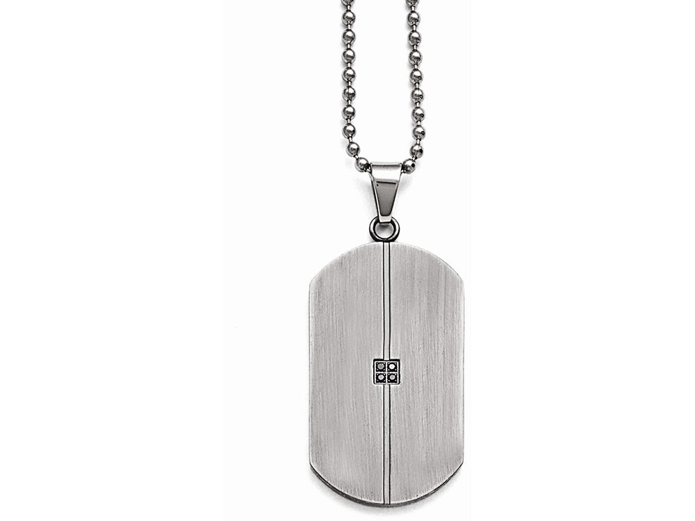 Chisel Stainless Steel Matte/antiqued 0.04ct.tw Diamond Dog Tag Necklace