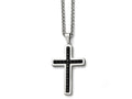 Chisel Stainless Steel Polished Black Genuine Leather Inlay Cross Necklace