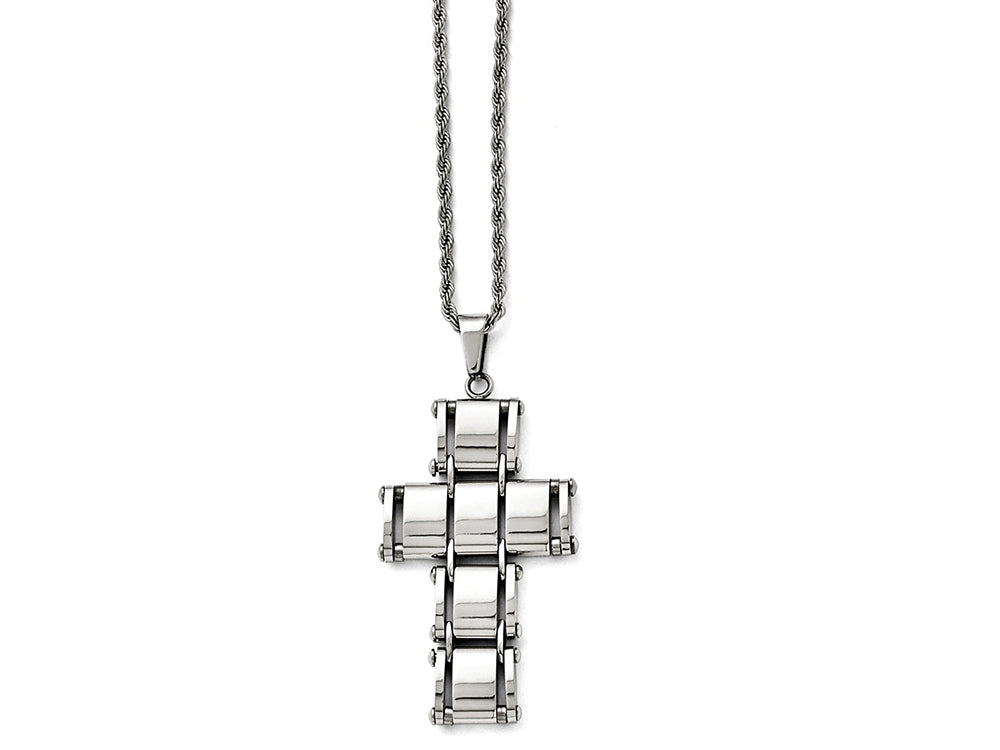 Chisel Stainless Steel Polished Moveable Cross Necklace