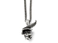 Chisel Stainless Steel Polished And Antiqued Skull With Feather Necklace