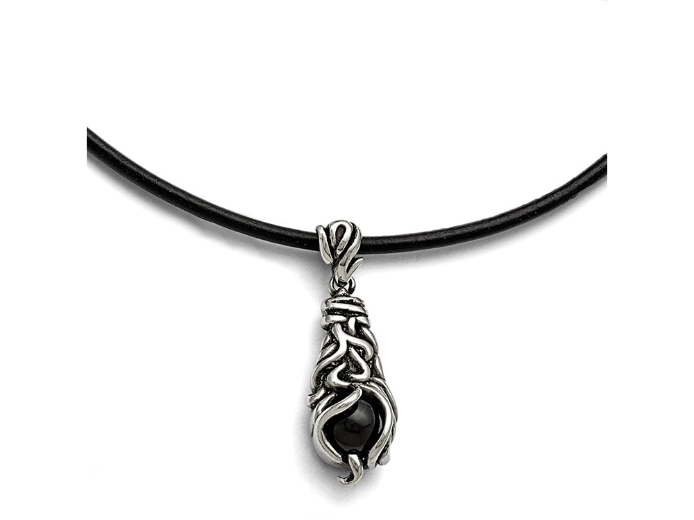 Chisel Stainless Steel Polished/antiqued Moveable Black Agate Necklace