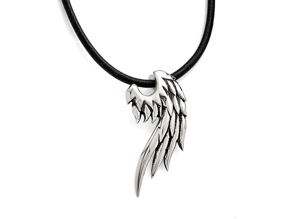 Chisel Stainless Steel Polished And Antiqued Wing Necklace