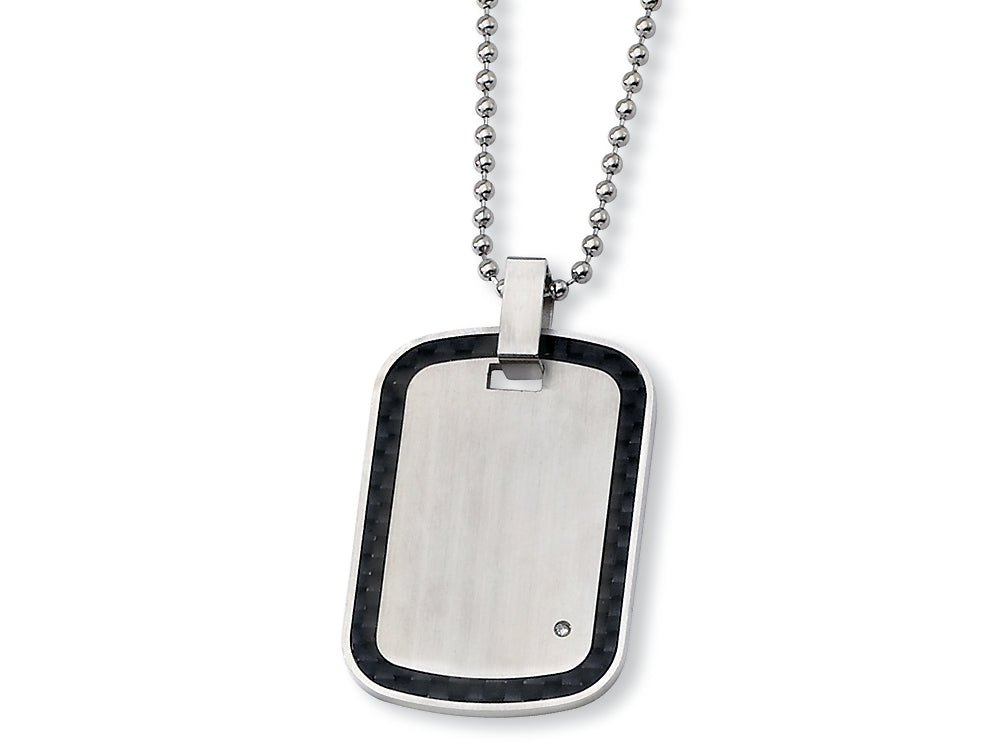 Chisel Stainless Steel Carbon Fiber and Diamond Accent Necklace - 24 inches