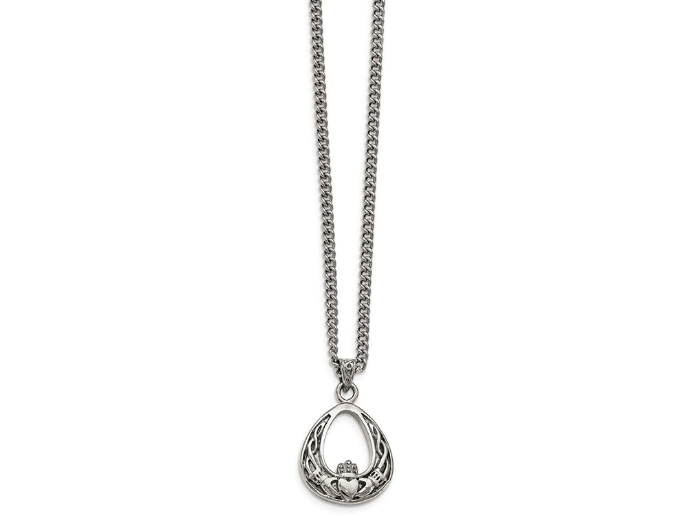 Chisel Stainless Steel Polished Claddagh Necklace