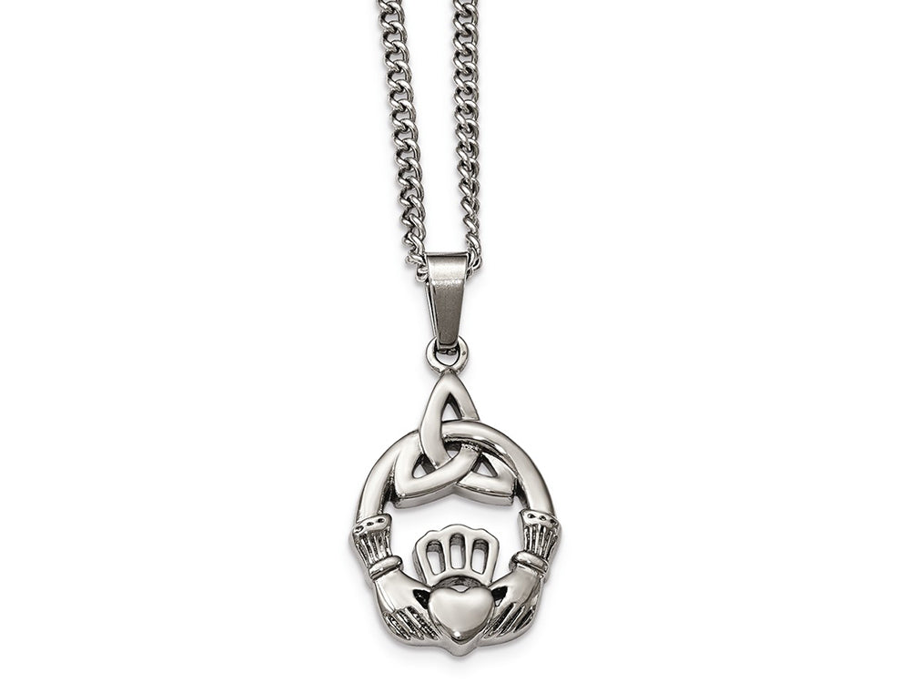 Chisel Stainless Steel Polished Trinity Knot And Claddagh Necklace