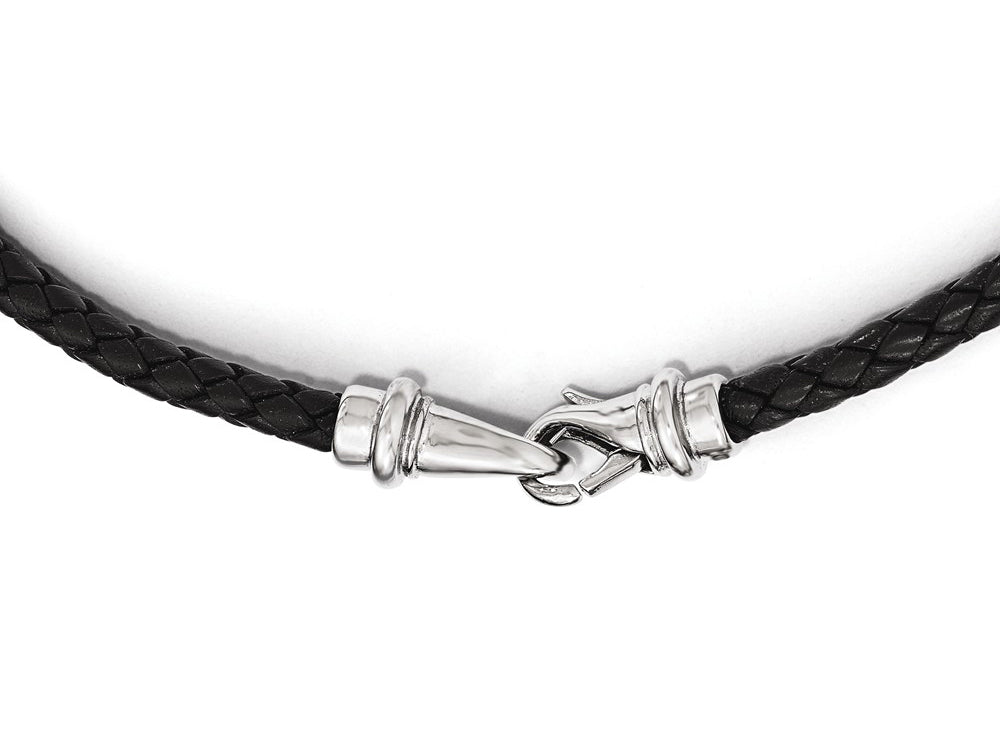 Chisel Stainless Steel Polished Woven Black Leather Necklace
