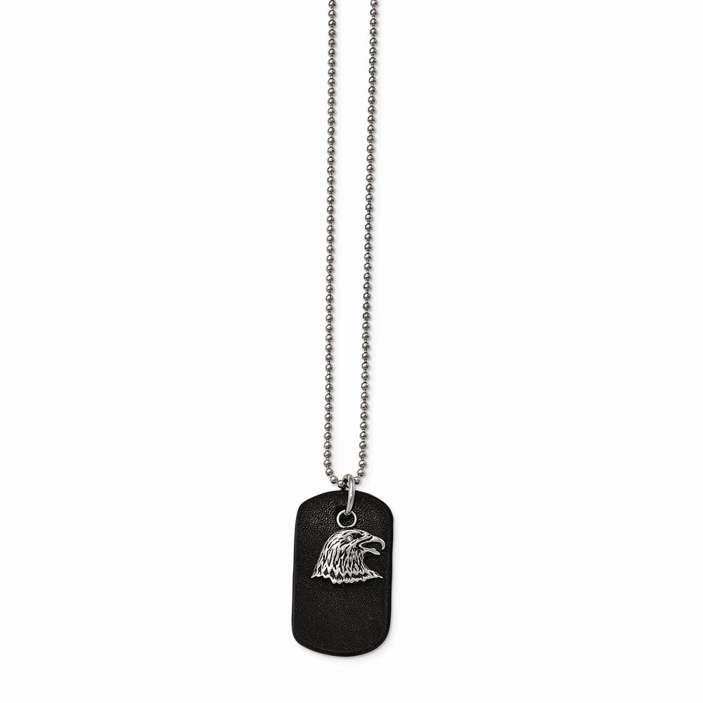 Chisel Stainless Steel Polished And Antiqued Leather Necklace