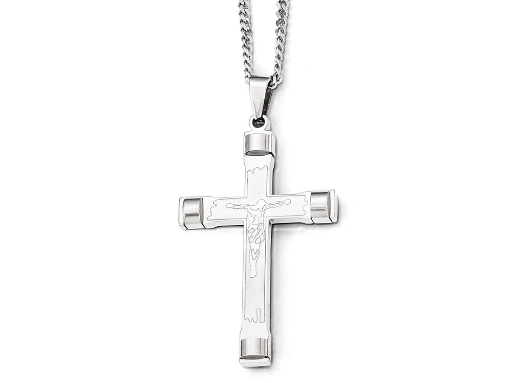 Chisel Stainless Steel Brushed And Polished Cross Necklace