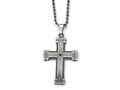 Chisel Stainless Steel Antiqued Polished And Brushed CZ Cross Necklace