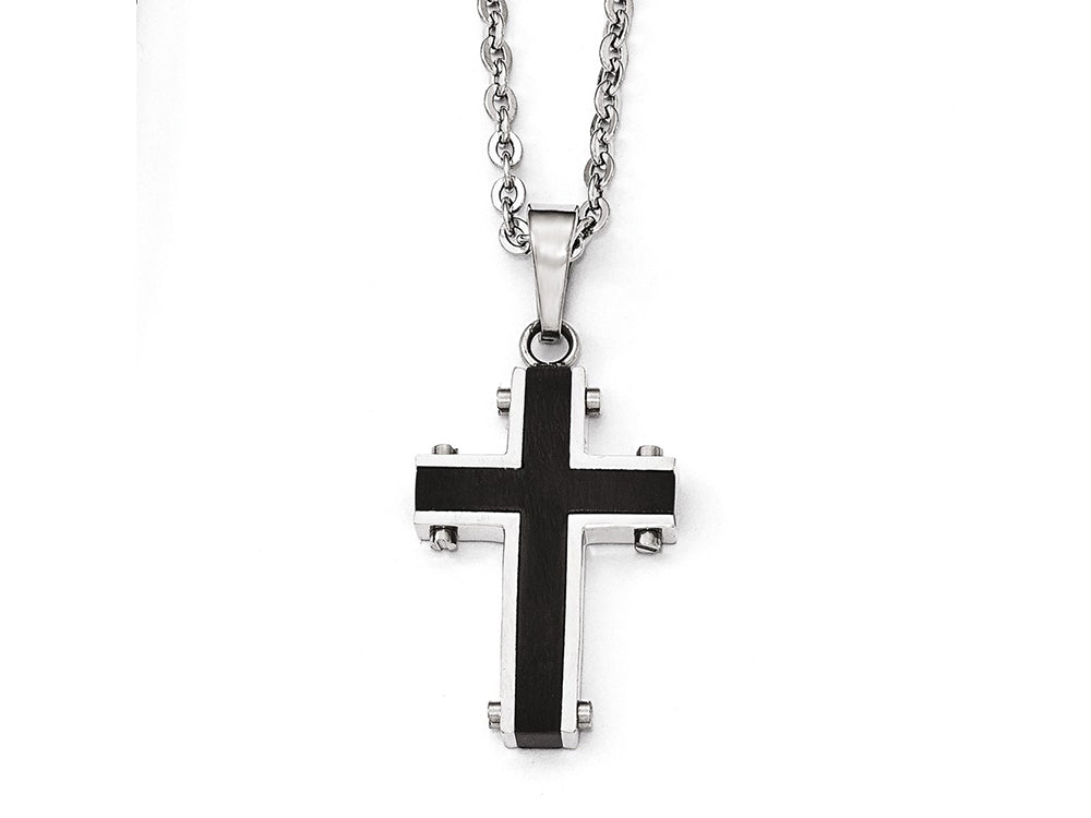 Chisel Stainless Steel Polished Black Ip-plated Cross Necklace