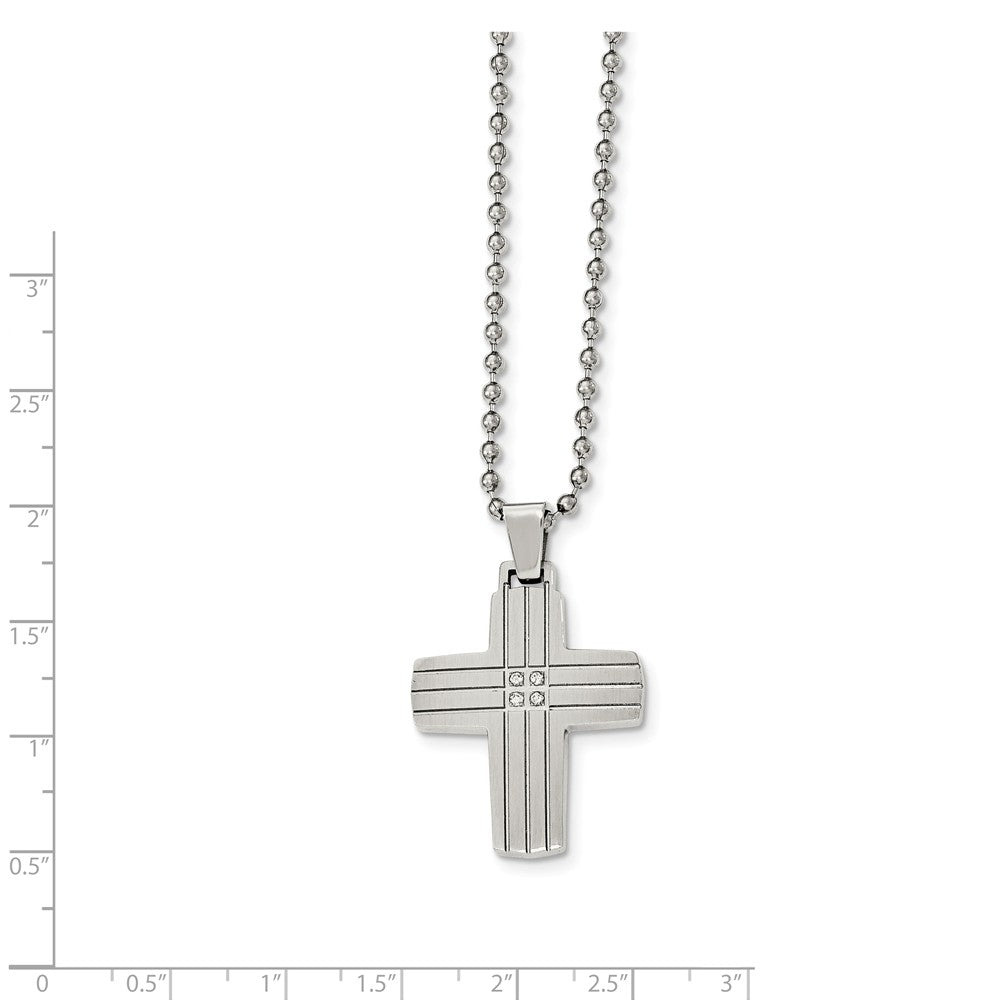Chisel Stainless Steel Polished And Brushed CZ Cross Necklace