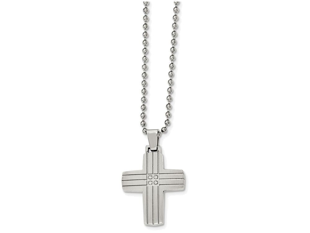 Chisel Stainless Steel Polished And Brushed CZ Cross Necklace