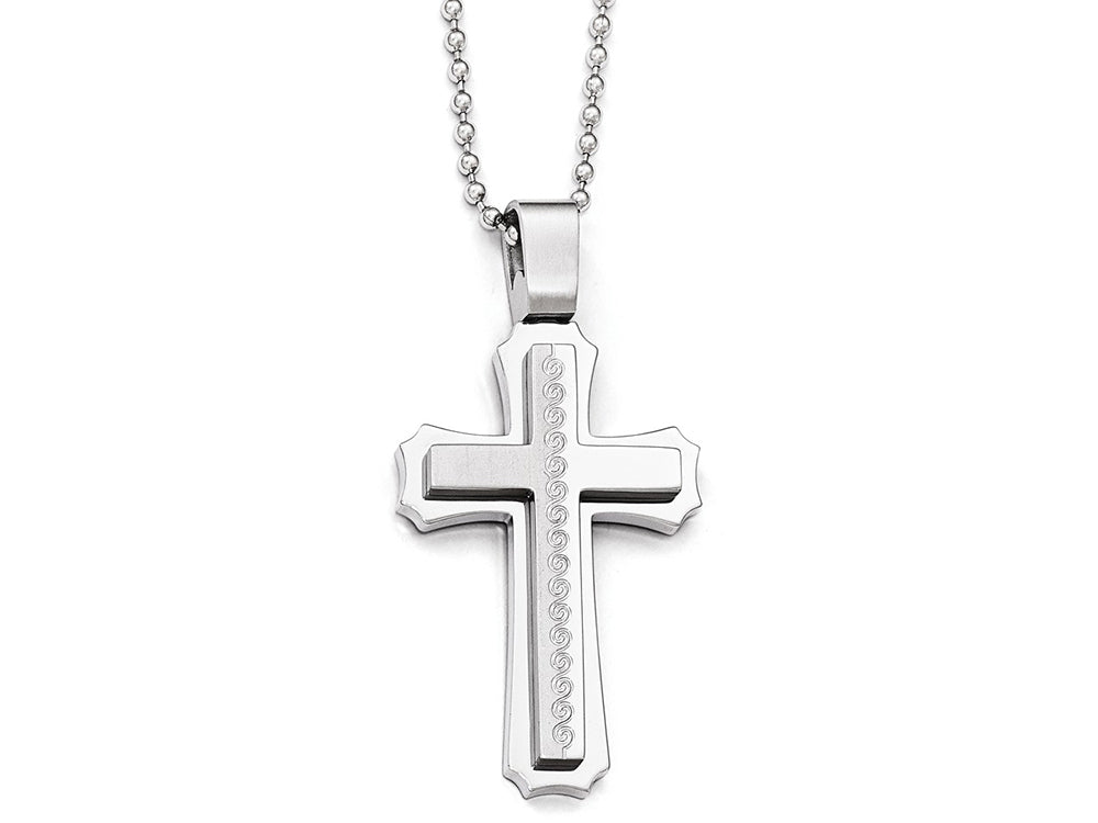 Chisel Stainless Steel Polished And Brushed Cross Necklace