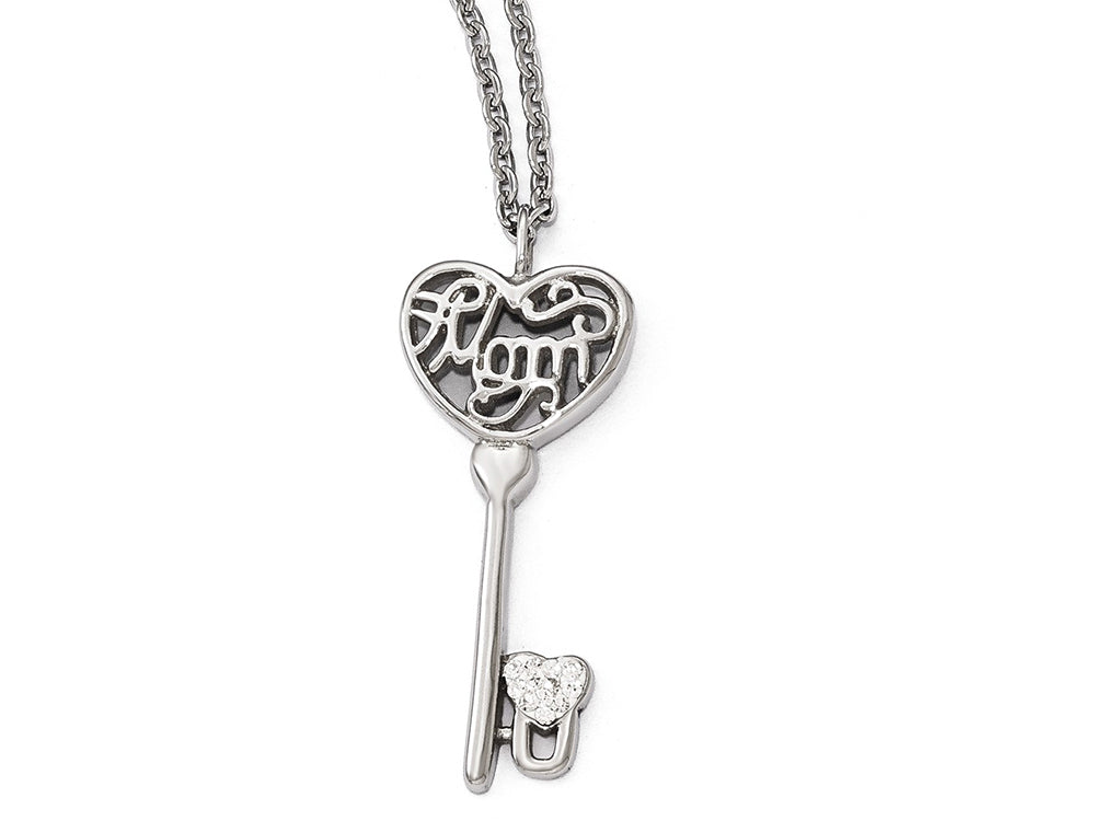 Chisel Stainless Steel Polished Mom Lock N' Key Chain Slide Necklace
