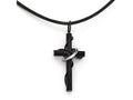 Chisel Stainless Steel Polished Black Ip-plating Cross Leather Cord Necklace