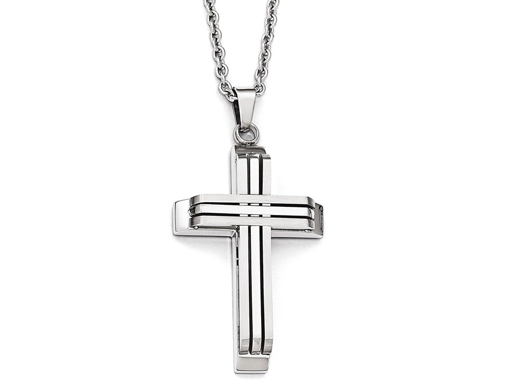 Chisel Stainless Steel Brushed And Polished Cross Necklace