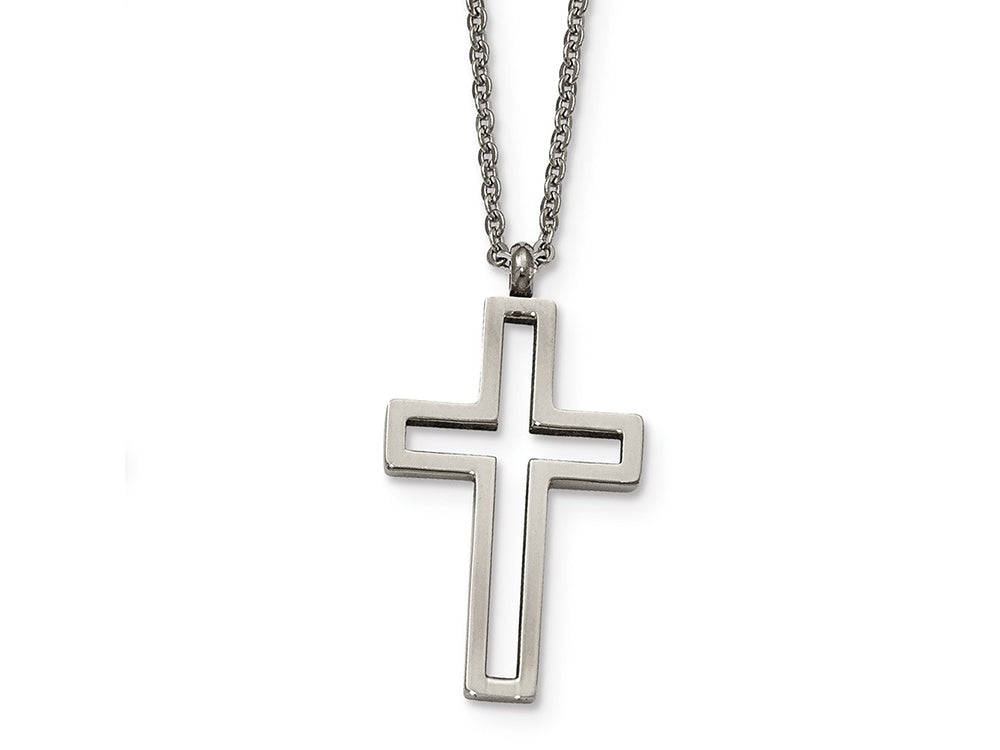 Chisel Stainless Steel Brushed And Polished Cut-out Cross Necklace