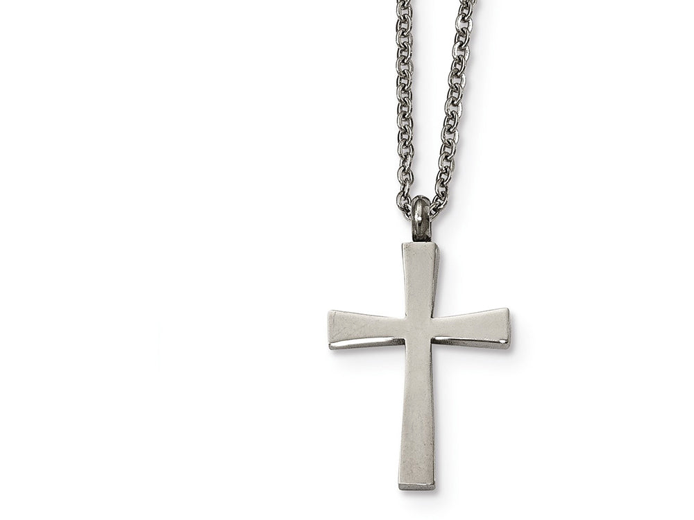 Chisel Stainless Steel Brushed And Polished Small Cross Necklace