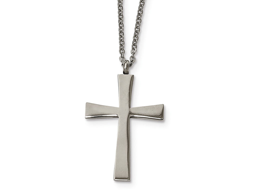 Chisel Stainless Steel Brushed And Polished Cross Necklace