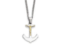 Chisel Stainless Steel W/14k Gold Crucifix Anchor Necklace