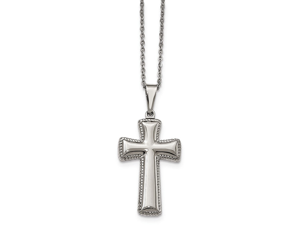 Chisel Stainless Steel Polished Medium Pillow Cross Necklace