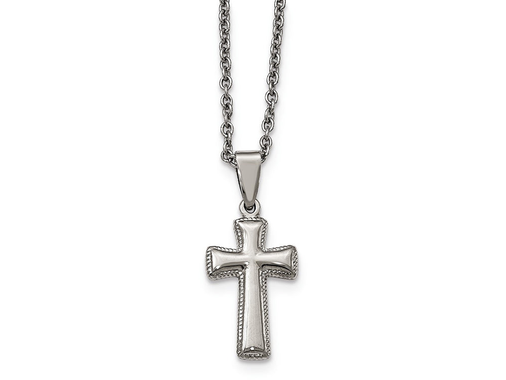 Chisel Stainless Steel Polished Small Cushion-Cut Cross Necklace