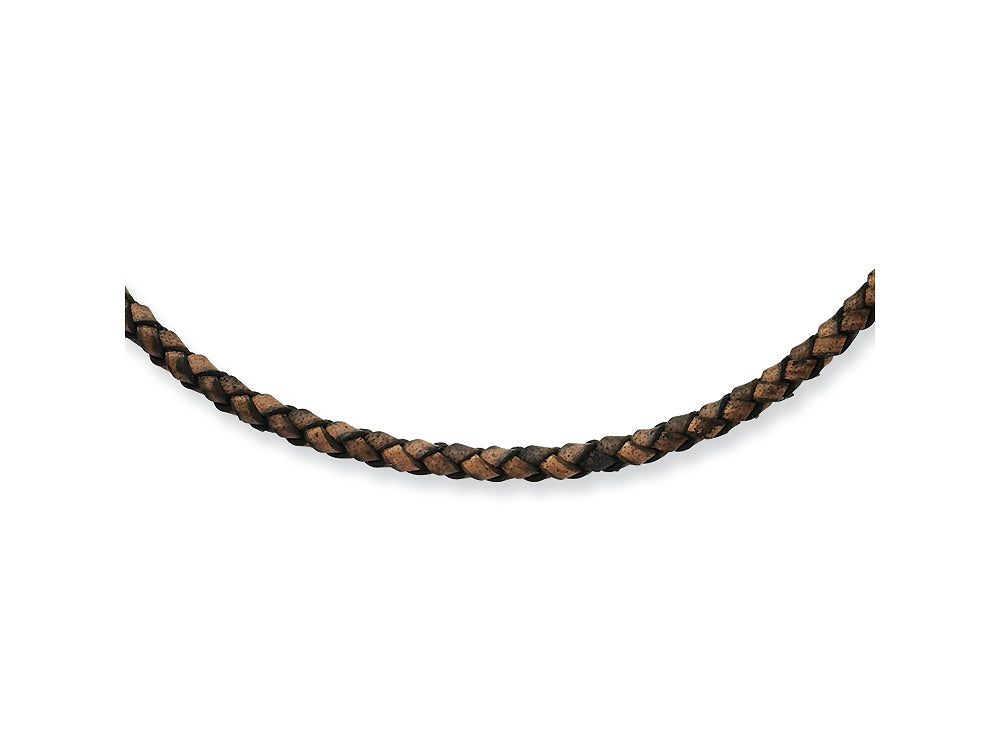 Chisel 4mm Genuine Leather Hexagon Weave Necklace - 18 inches