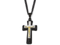 Chisel Stainlesssteel Black and Yellow Ip-plated W/ Silver Ip Brass Crucifix Necklace