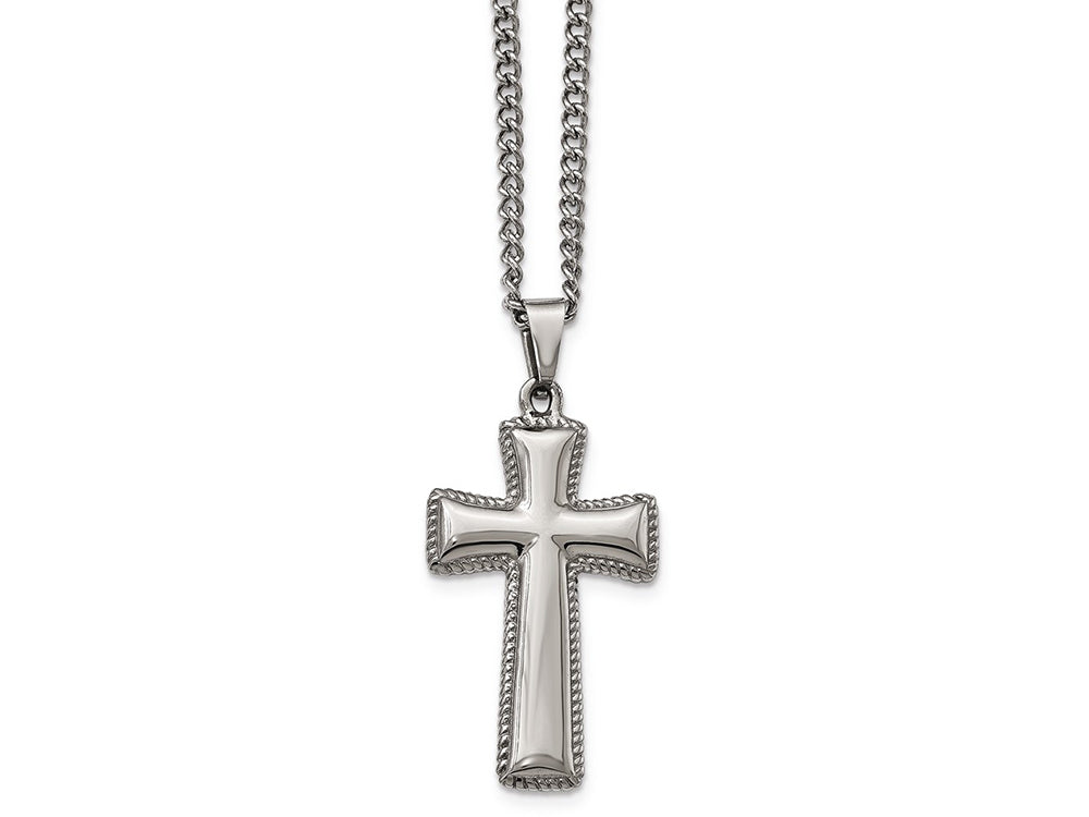 Chisel Stainless Steel Polished Cushion-Cut Cross Necklace