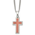 Chisel Stainless Steel Polished Wood Inlay Cross Necklace