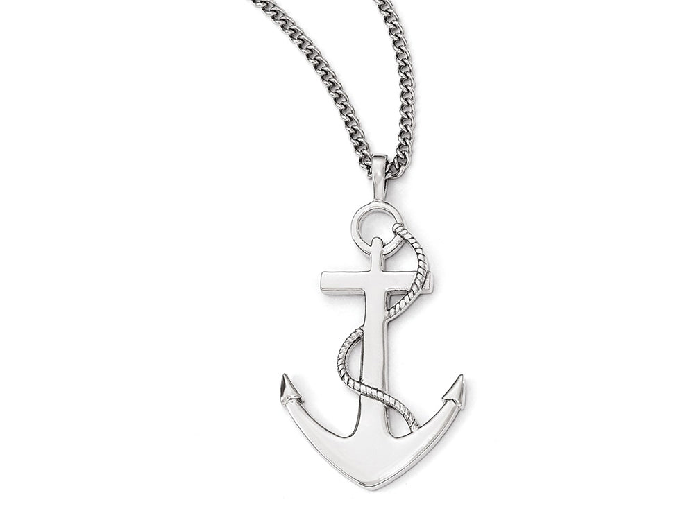 Chisel Stainless Steel Polished Anchor Necklace