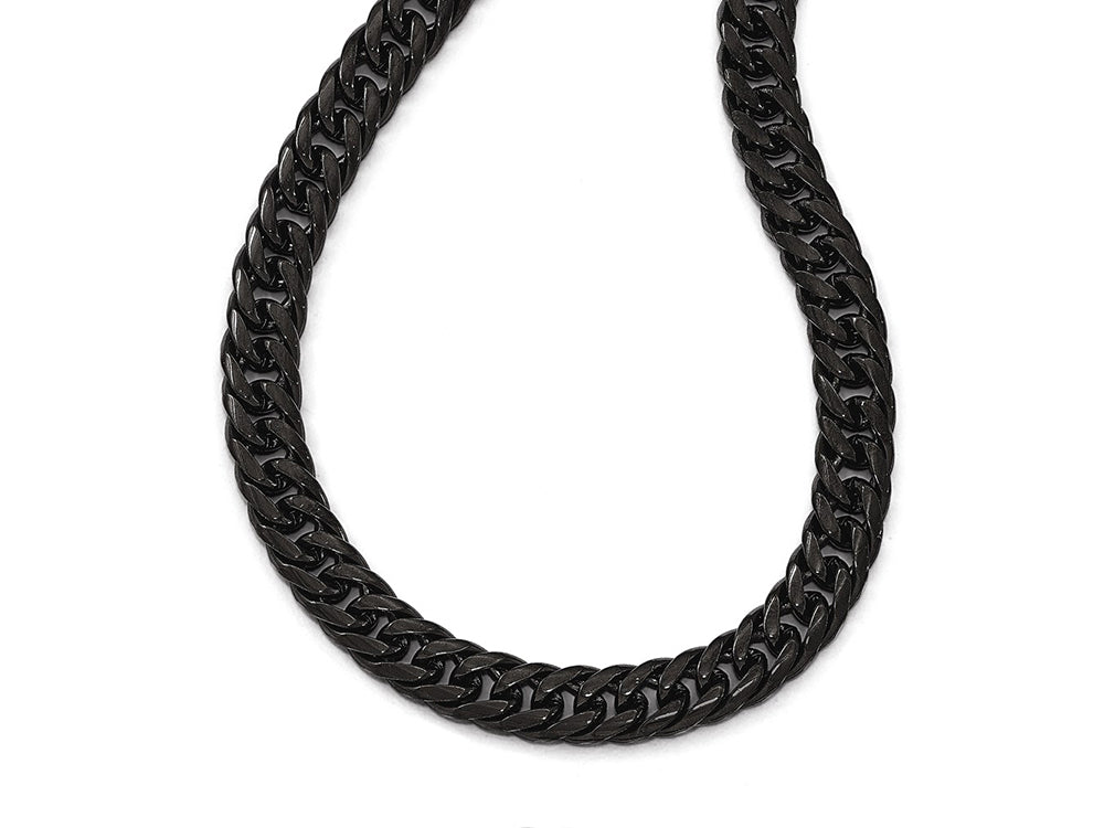 Chisel Stainless Steel Polished Black Ip-plated Double Curb Chain Necklace 24 inch x 7 mm