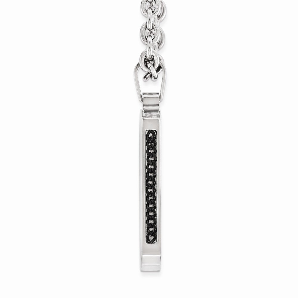 Chisel Stainless Steel Brushed And Polished Black Ip-plated And CZ Necklace