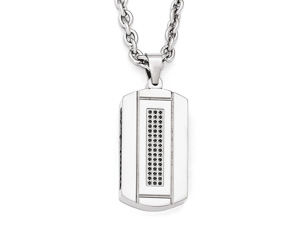 Chisel Stainless Steel Brushed And Polished Black Ip-plated And CZ Necklace